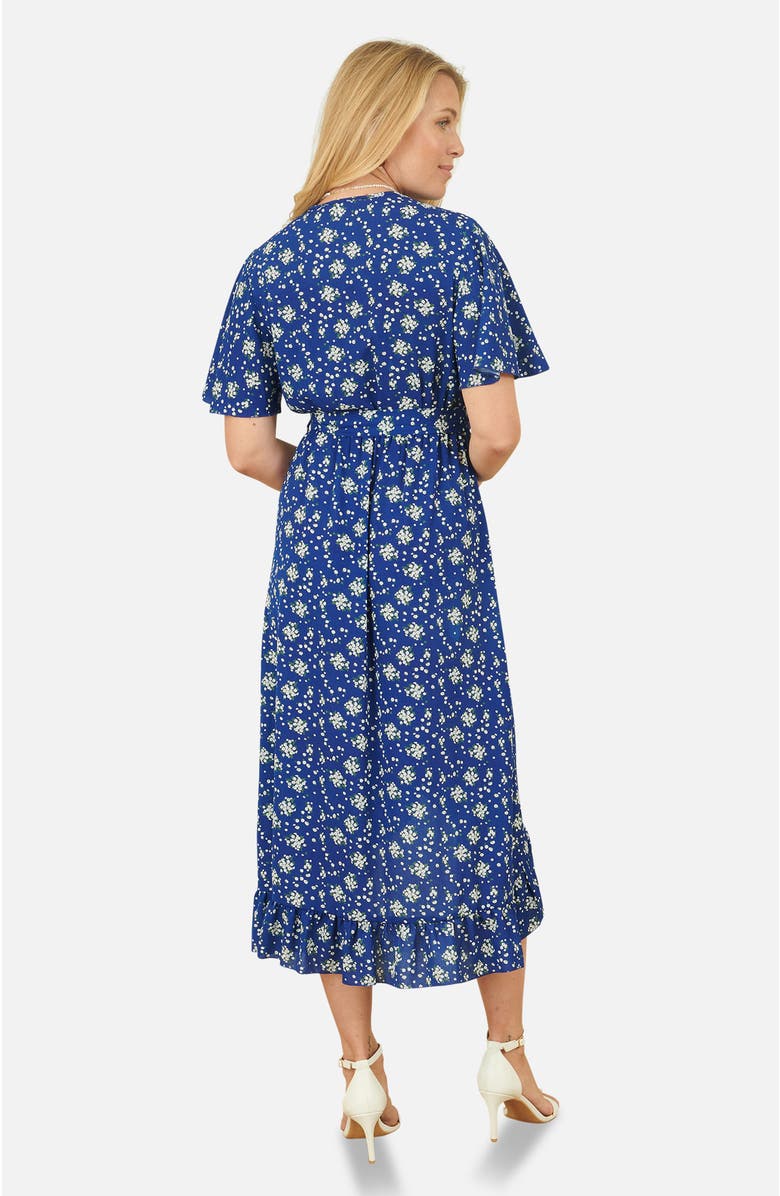 Yumi Frilled-Hem Wrap Midi Dress, Alternate, color, Blue