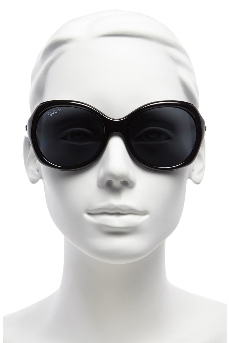 Round Glamour 56mm Polarized Sunglasses, Alternate, color, BLACK