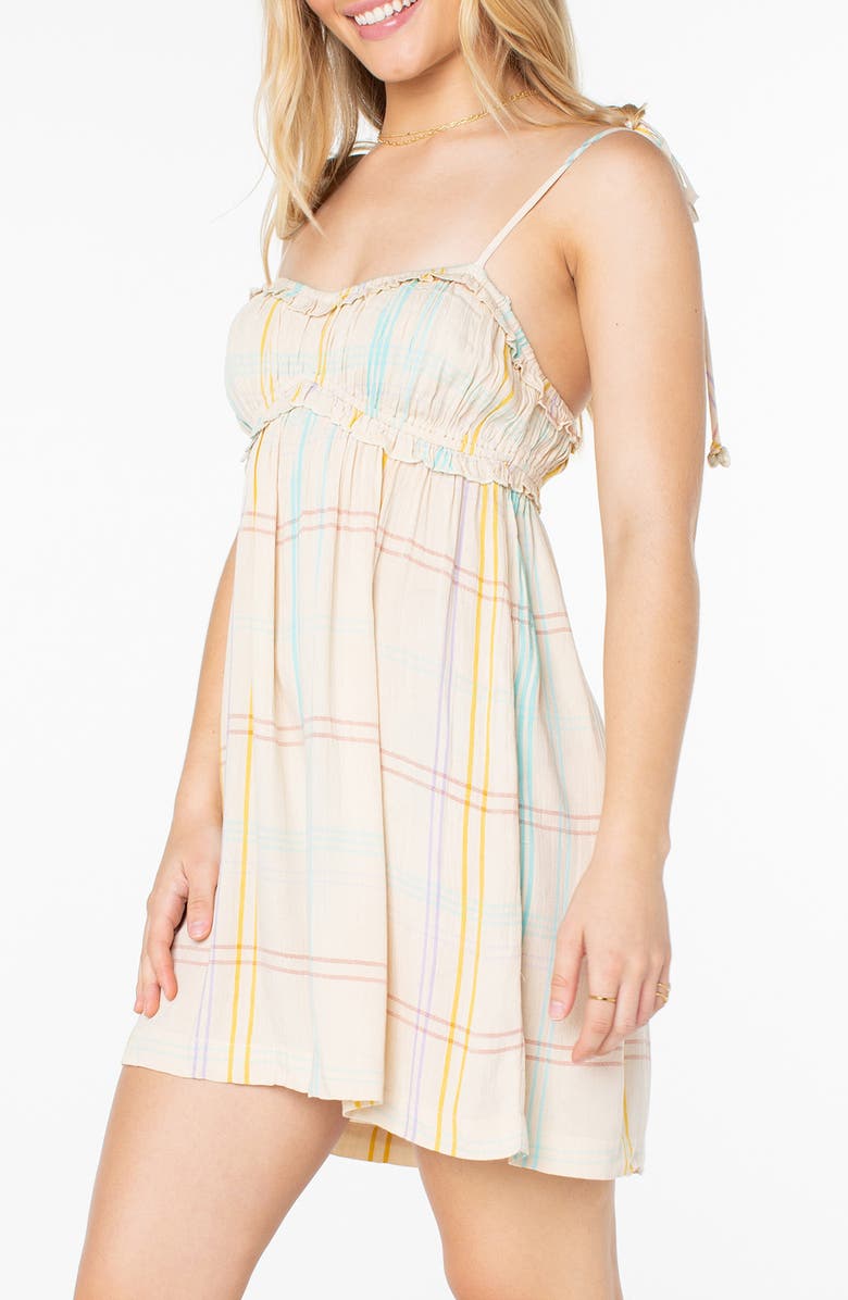 Roxy Island Reverie Plaid Babydoll Minidress, Alternate, color, Parchment Windowpane Plaid