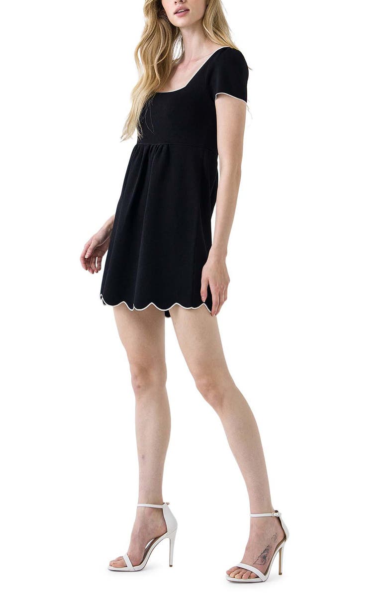 English Factory Contrast Scallop Detail Knit Babydoll Dress, Alternate, color,