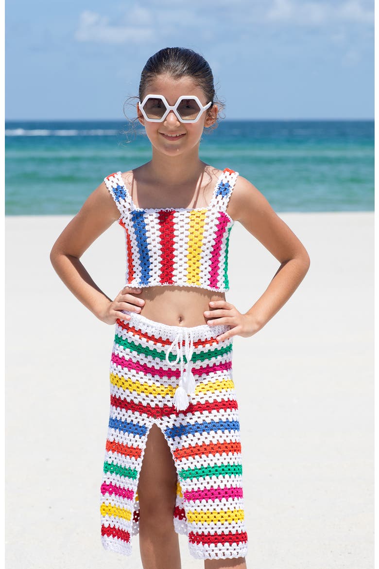 Hand-Made Knitted Striped Crochet Cover-Up Skirt, Little Kid-Big Kid, Alternate, color, Multicolor