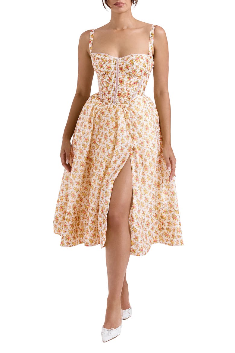 Kelly Floral Print Corset Dress, Main, color, SUNWAY