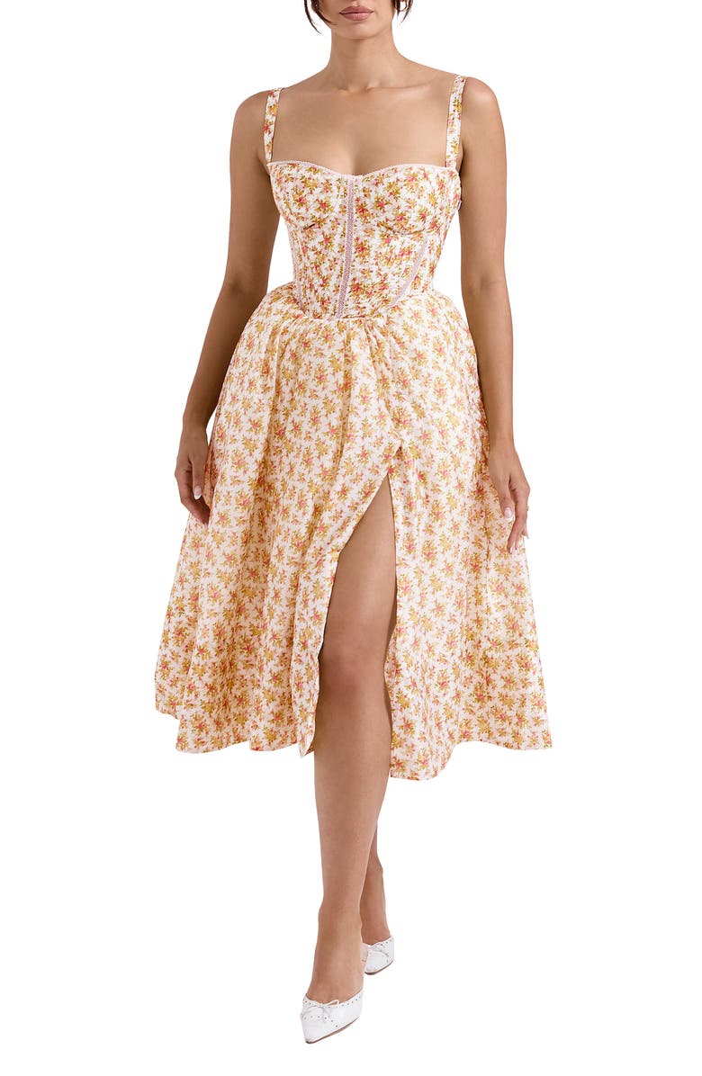 HOUSE OF CB Kelly Floral Print Corset Dress, Main, color, Sunway