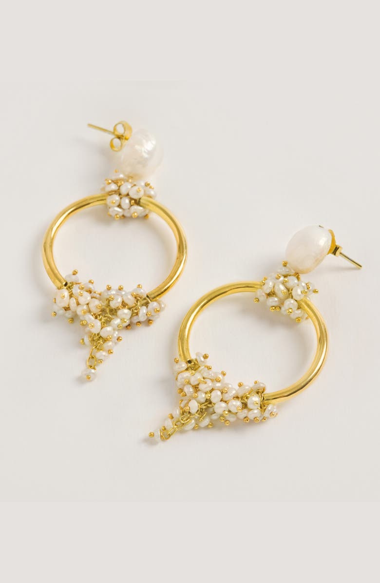 Freya Rose Seed and Baroque Pearl Mid Hoops, Alternate, color, Gold