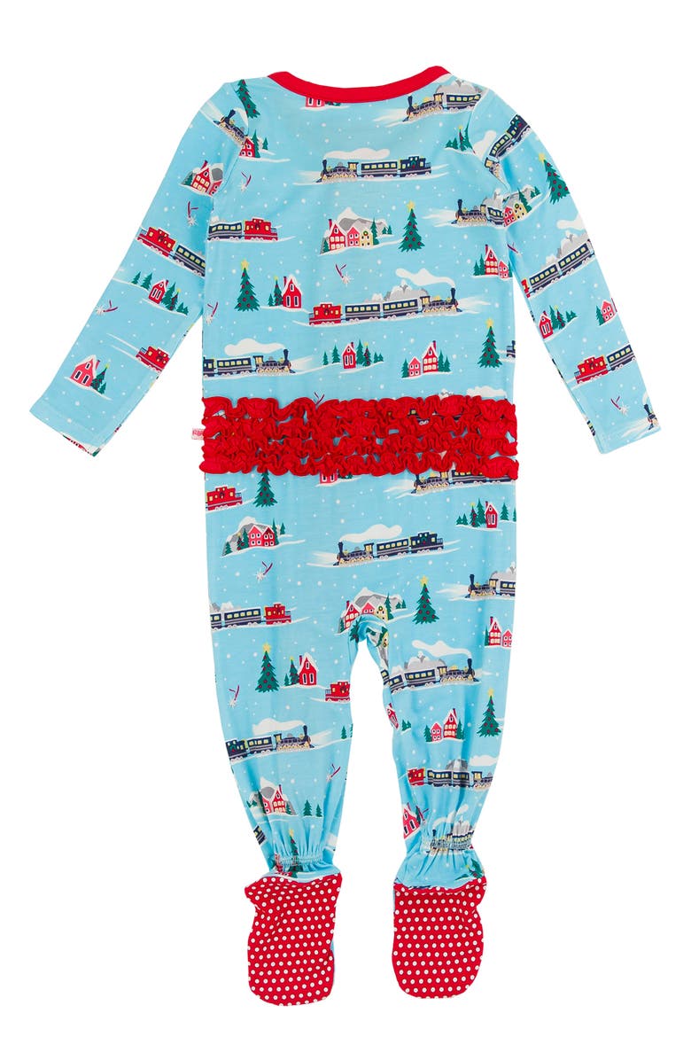 RuffleButts All Aboard Ruffle Convertible Zip Footie, Alternate, color, 