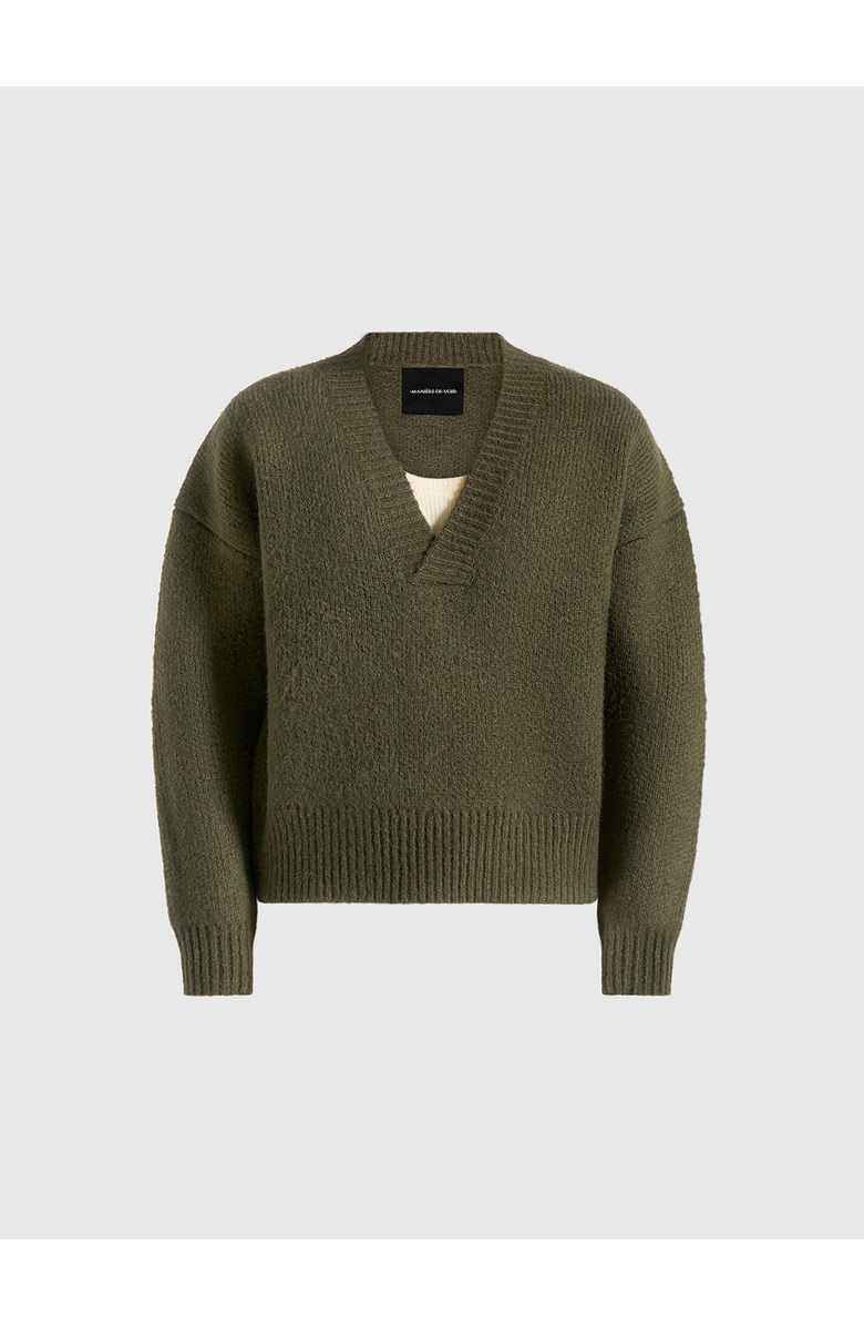 Manière De Voir Chad V-Neck Wool Knit Jumper, Alternate, color, Deep Olive