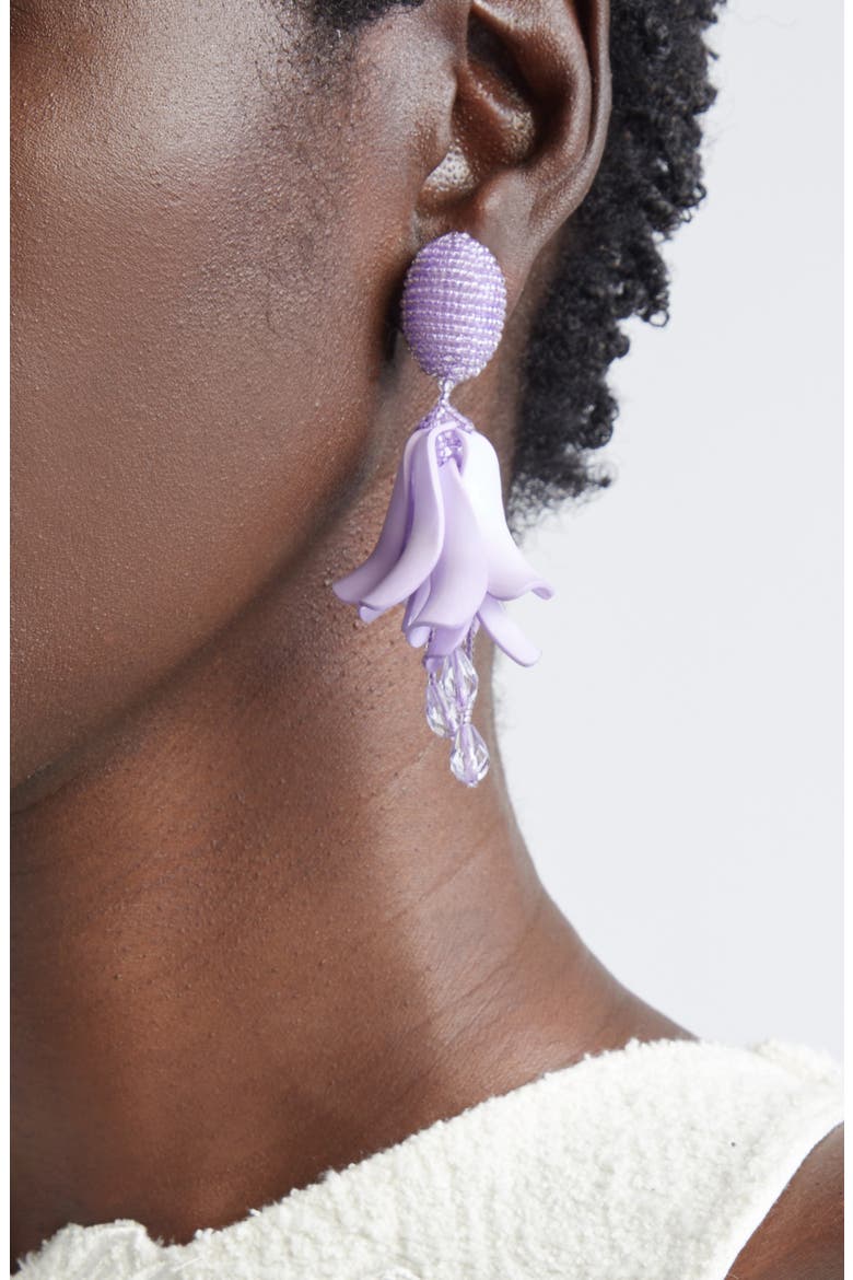 Impatiens Petal Dangle Clip-On Earrings, Alternate, color, LILAC