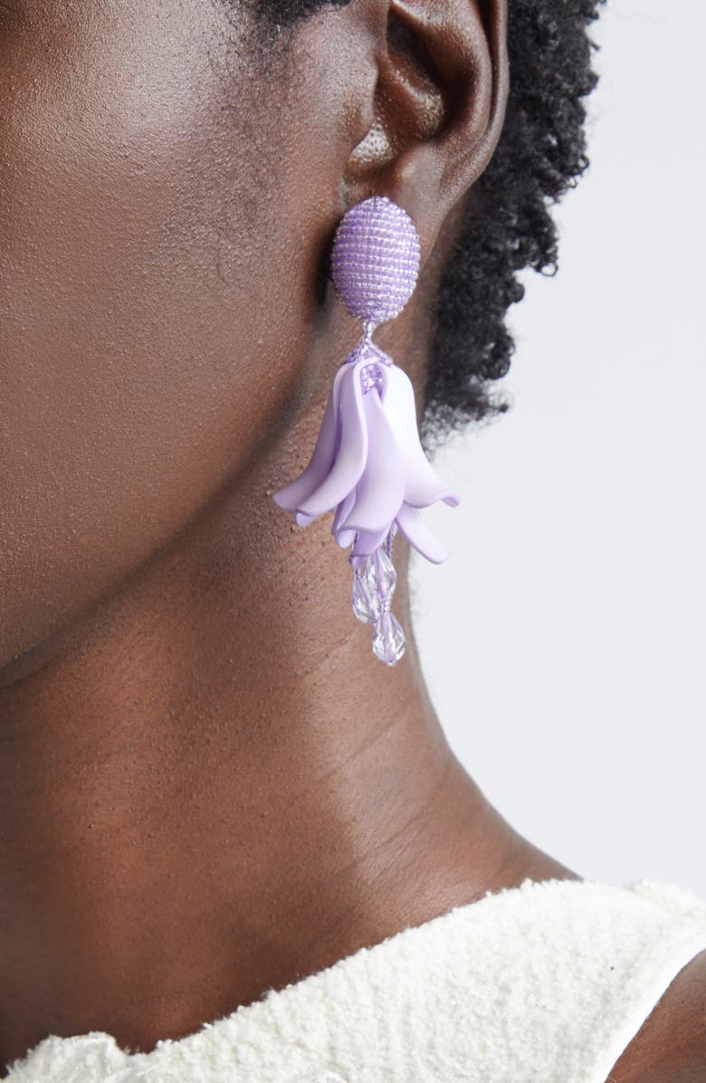 Oscar de la Renta Impatiens Petal Dangle Clip-On Earrings, Alternate, color, Lilac
