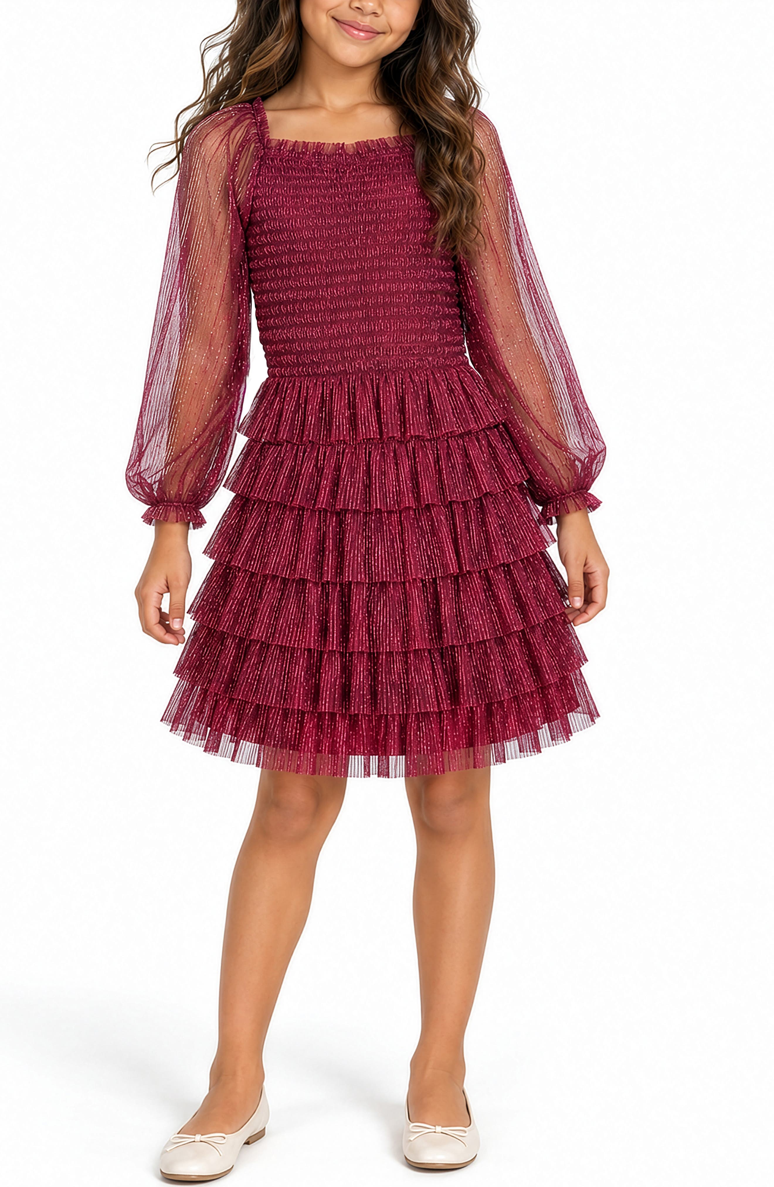 Kids' Metallic Plissé Smocked Top & Skirt Set