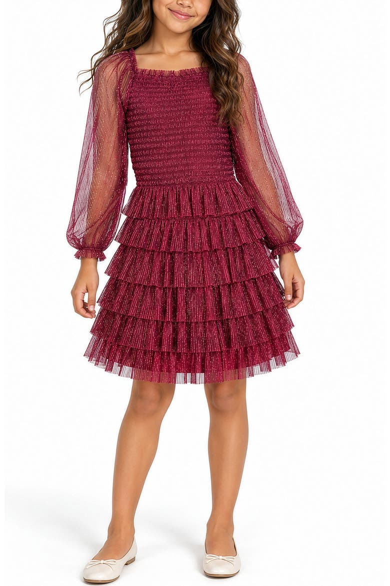 Kids' Metallic Plissé Smocked Top & Skirt Set, Alternate, color, CRANBERRY
