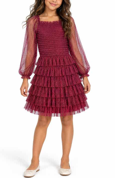 Kids' Metallic Plissé Smocked Top & Skirt Set