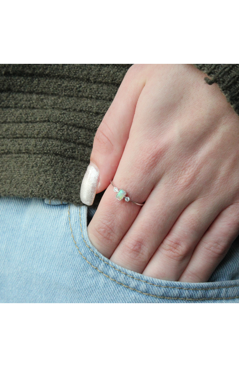 LuvMyJewelry Emerald Cut Opal & Diamond Birthstone Ring in 14K Gold, Alternate, color, 