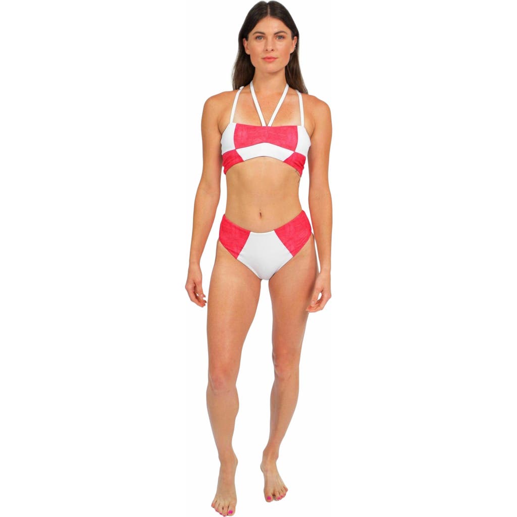 Mary Mercedes Massi Bikini Bottom With Color-Blocked Tile Pattern in White And Red  product