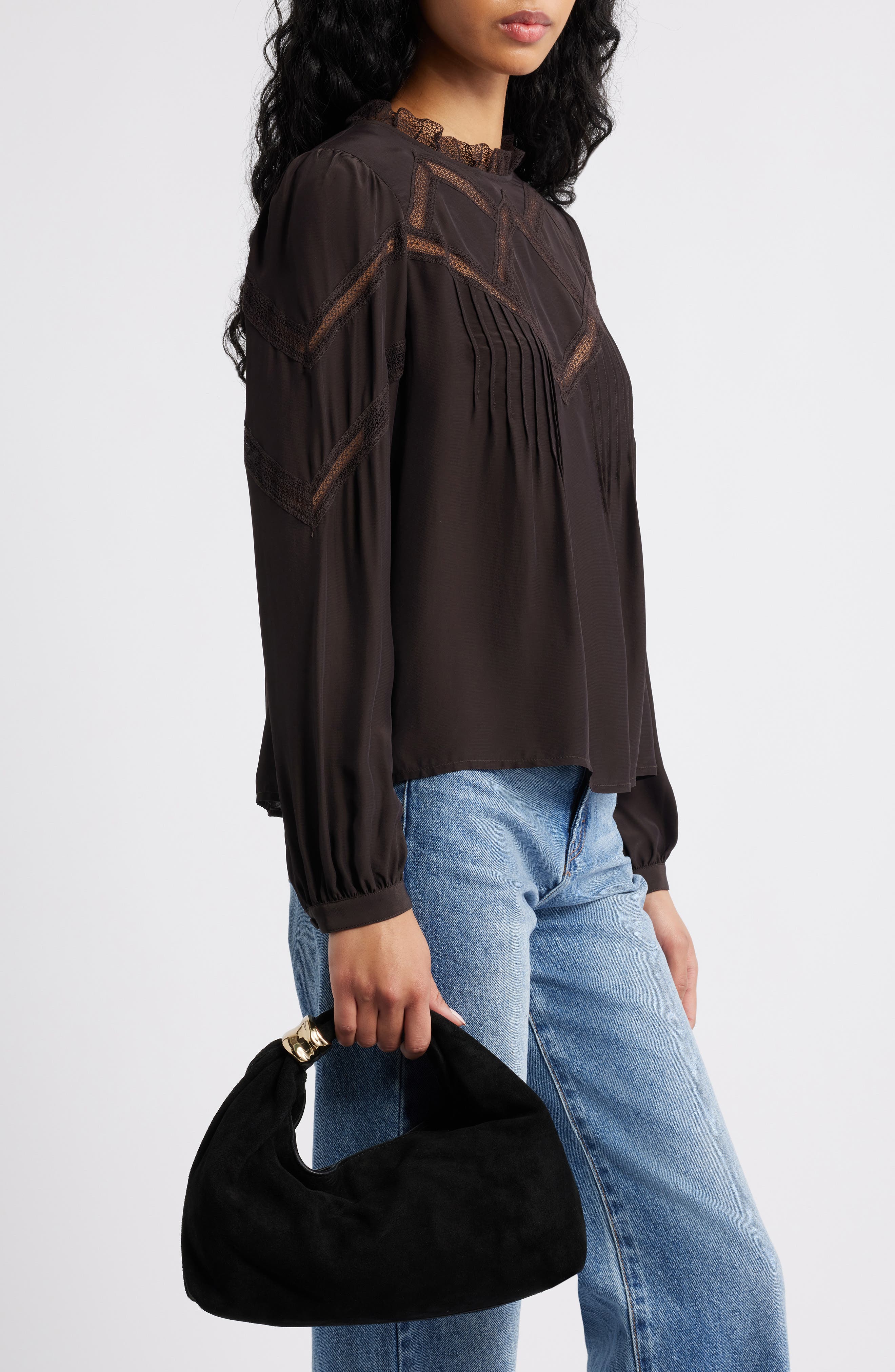 Madewell The Suede Mini Ring Pouch, Alternate, color, True Black