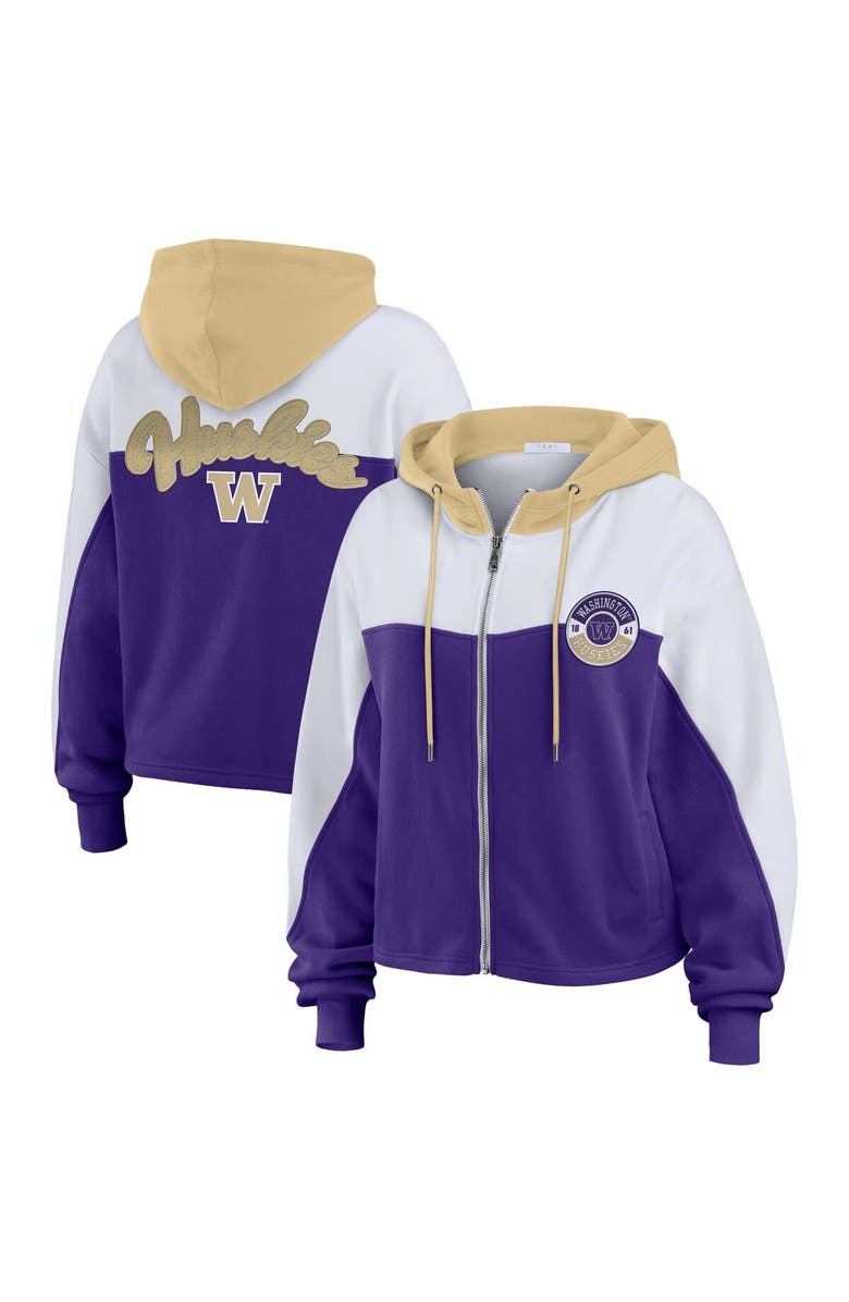 WEAR by Erin Andrews Women's WEAR by Erin Andrews Purple Washington Huskies Color-Block Full-Zip Hoodie, Main, color, 