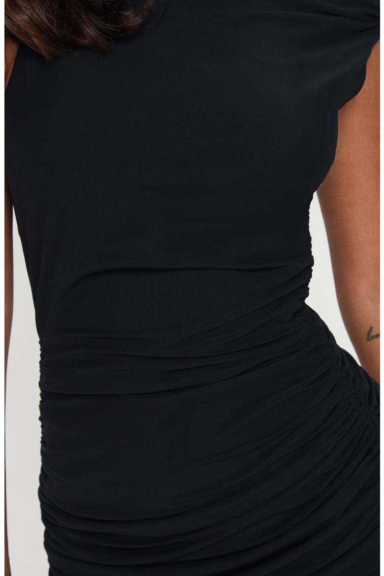 Bella Luna One-Shoulder Mesh Minidress, Alternate, color, BLACK