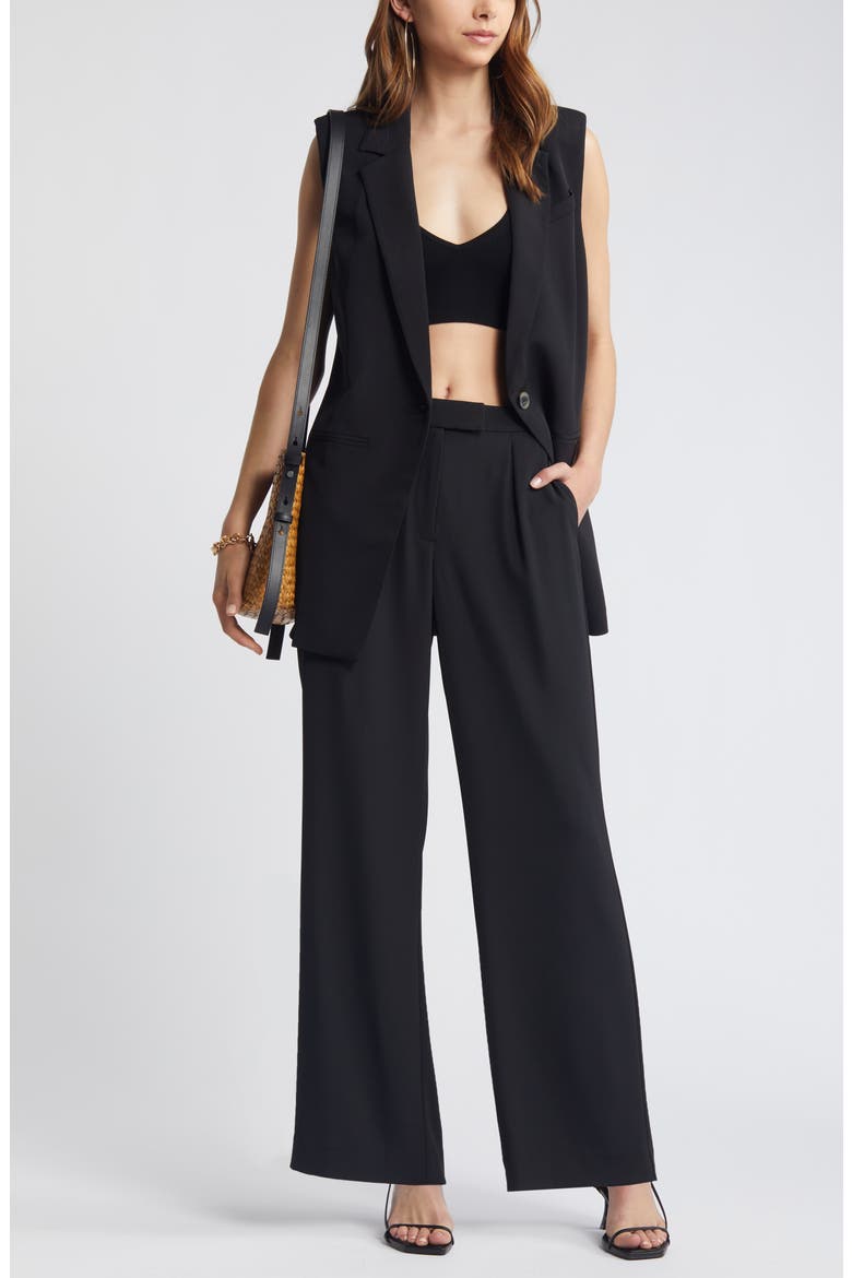 Pleated Wide Leg Pants, Alternate, color, BLACK