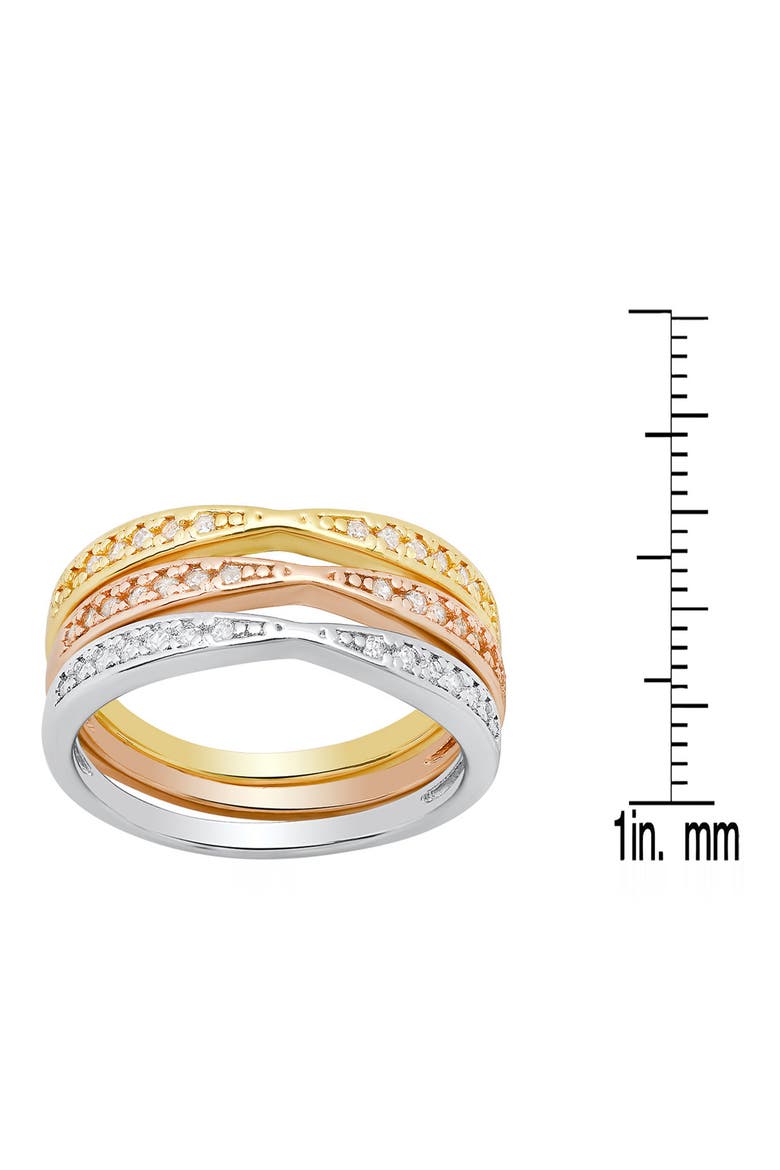 Set of 3 Tri-Tone Simulated Diamond Band Rings, Alternate, color, GOLD MULTI