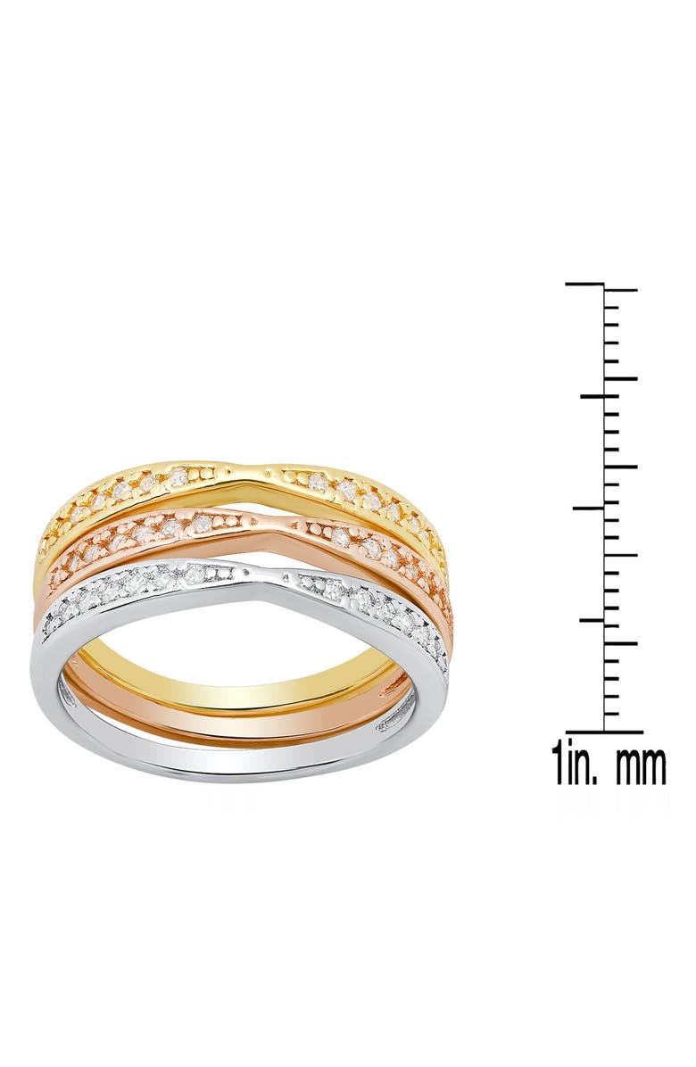 HMY JEWELRY Set of 3 Tri-Tone Simulated Diamond Band Rings, Alternate, color, Gold Multi