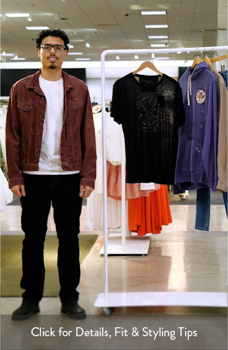 Chain Skull Appliqué Slub Linen Blend T-Shirt, sales video thumbnail