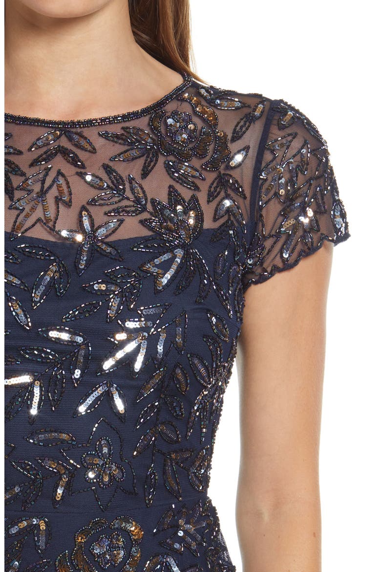 Beaded Mesh Mock Two-Piece Gown, Alternate, color, JBS NAVY
