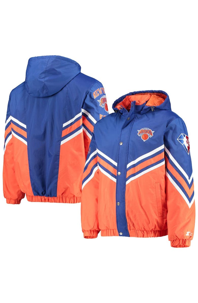 STARTER Men's Starter Royal/Orange New York Knicks The Maximum Hoodie Full-Zip Jacket, Alternate, color,