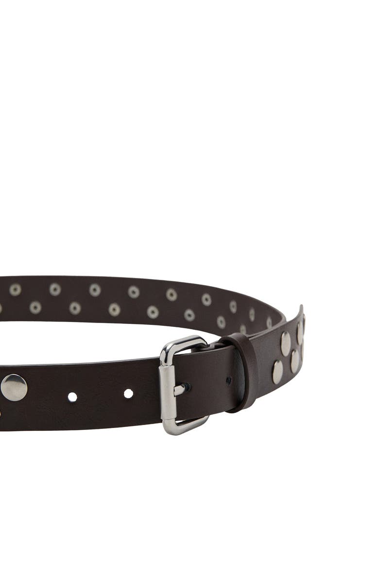 MANGO Studded Faux Leather Belt, Alternate, color, Chocolate