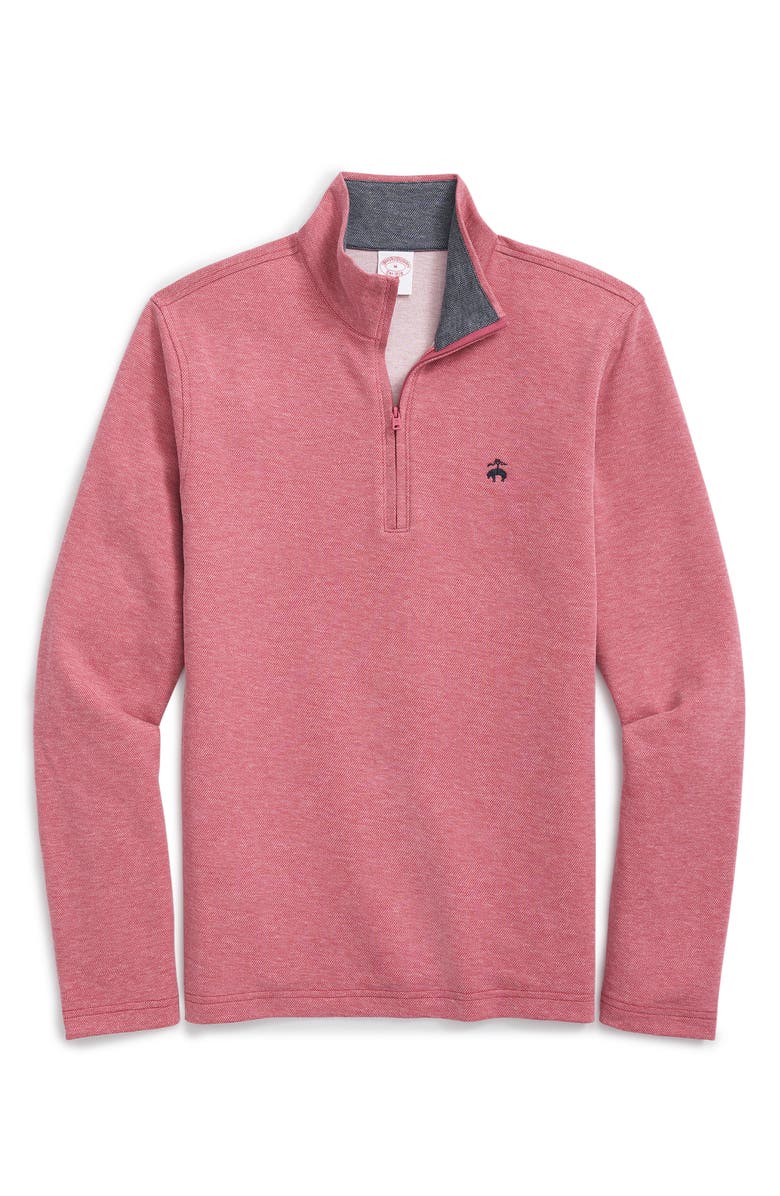 Brooks Brothers Heathered Piqué Half Zip Pullover, Alternate, color, Pink