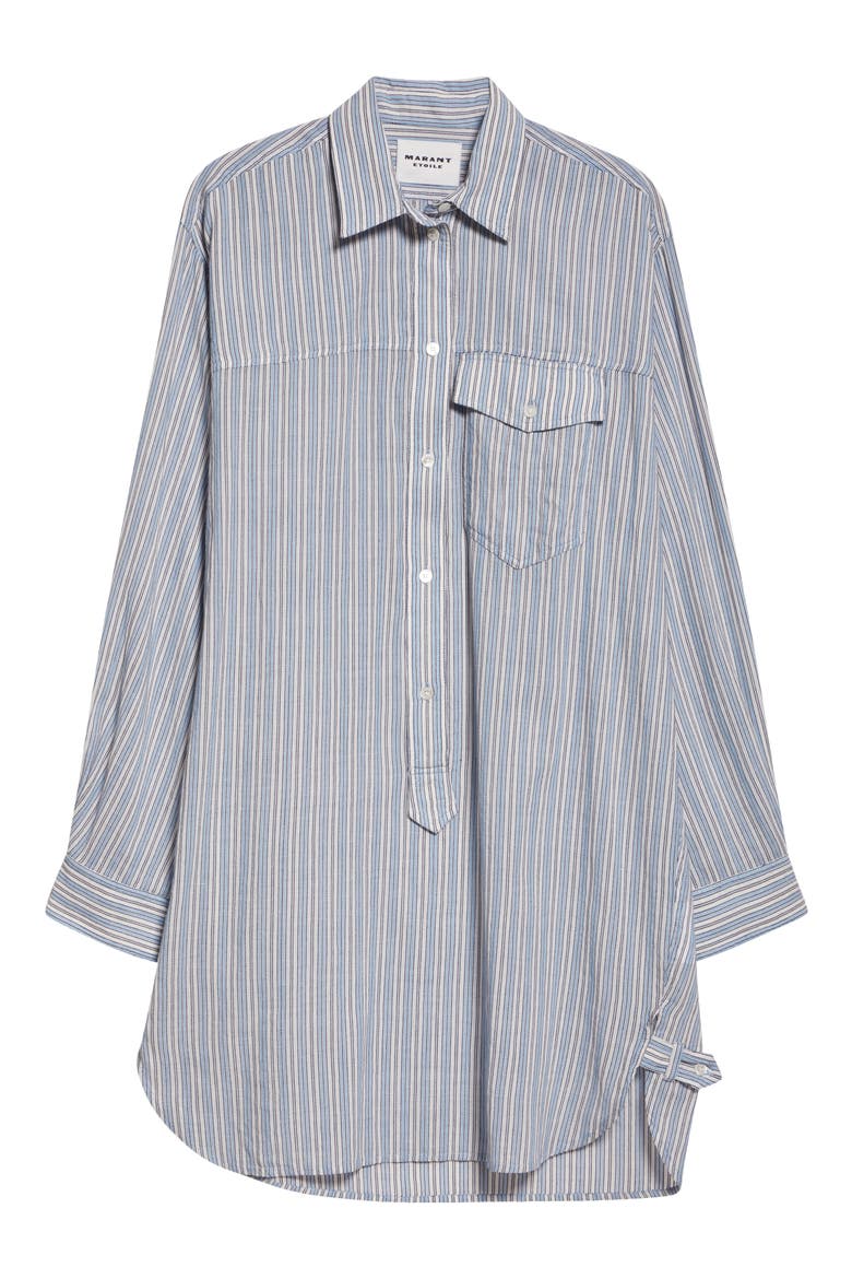 Loriane Stripe Tie Belt Long Sleeve Cotton Shirtdress, Alternate, color, BLUE