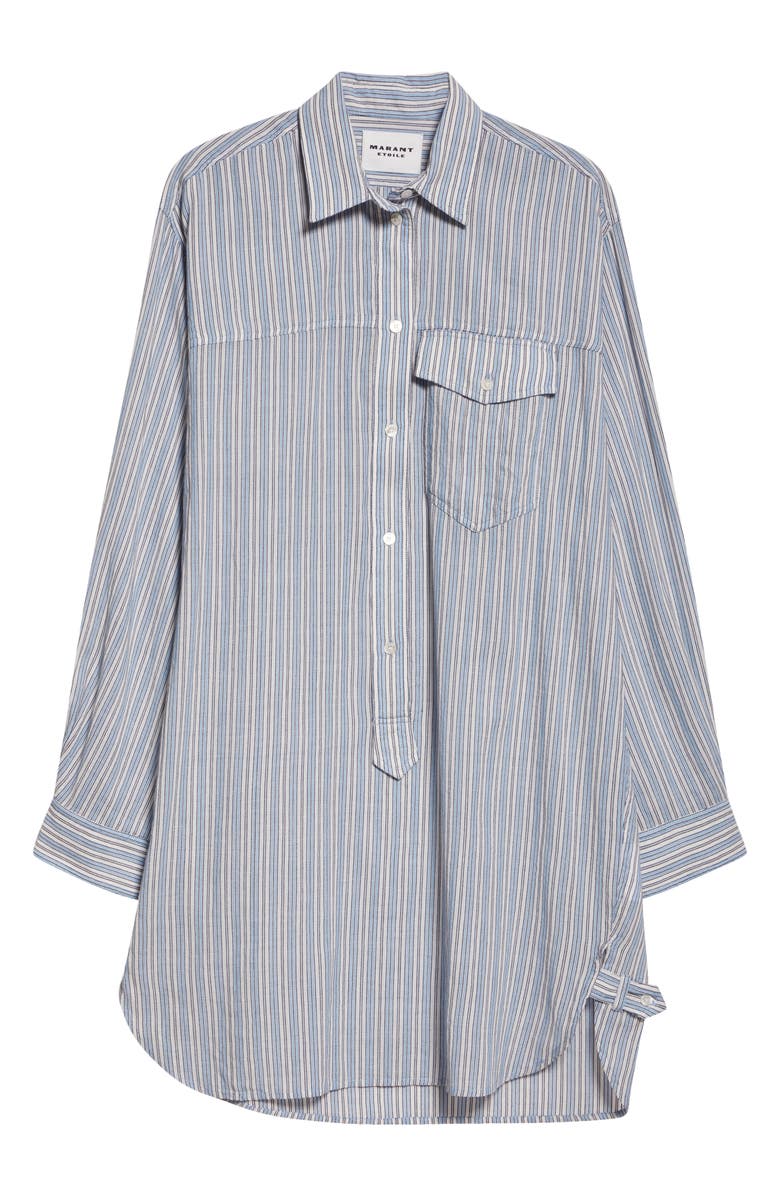 Isabel Marant Étoile Loriane Stripe Tie Belt Long Sleeve Cotton Shirtdress, Alternate, color, Blue