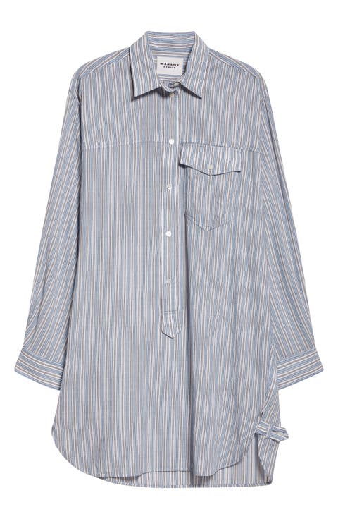 Loriane Stripe Long Sleeve Cotton Shirtdress