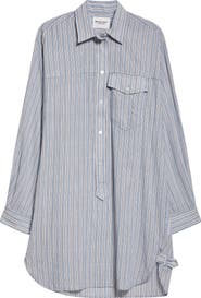 Isabel Marant Étoile Loriane Stripe Tie Belt Long Sleeve Cotton Shirtdress