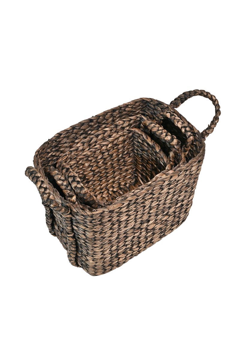 Clara Farmhouse Classic Handwoven Hyacinth Rectangle Storage Floor Baskets with Handles,, Alternate, color, Brown