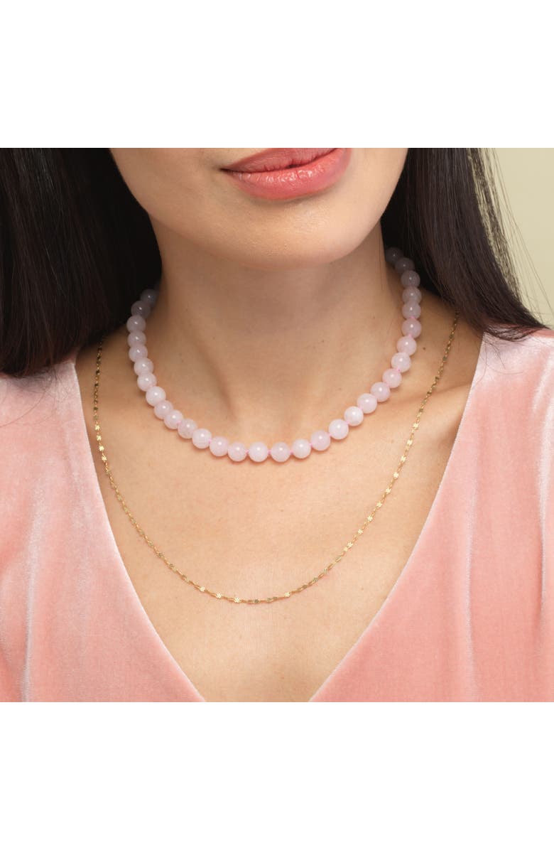 The Lovery Fine Jewelry Rose Quartz Knotted Bead Necklace, Alternate, color, Rose Quartz