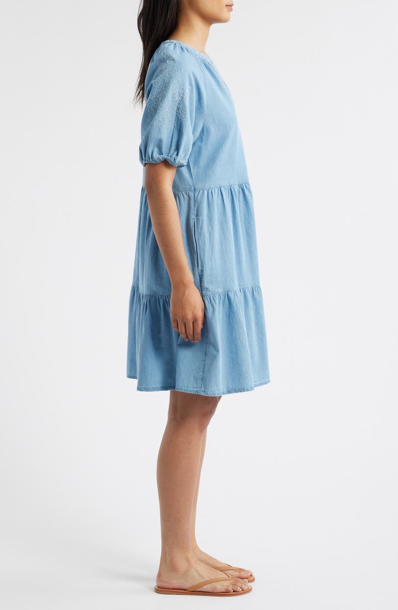beachlunchlounge Ayla Embroidered Tiered Dress, Alternate, color, Medium Wash