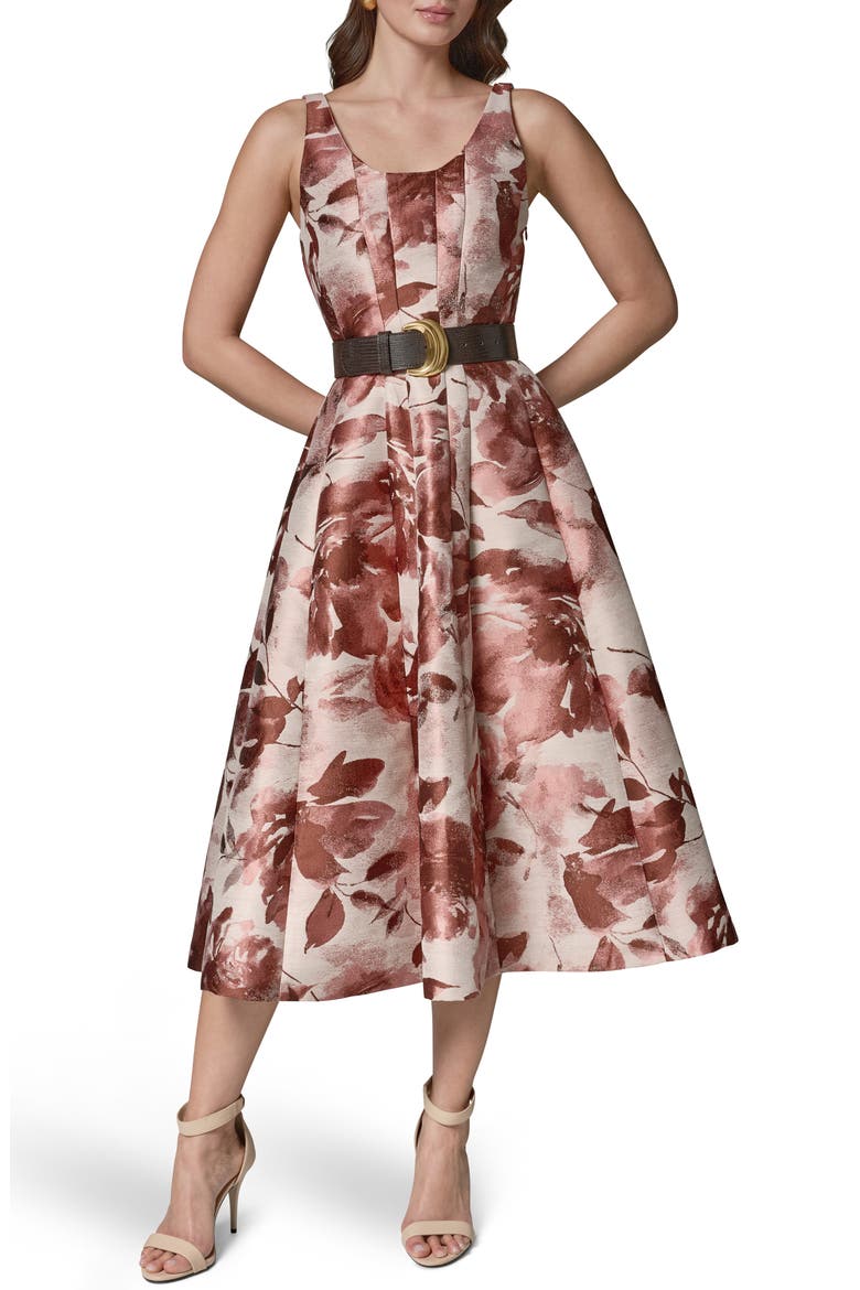 Pleat Fit & Flare Midi Dress, Main, color, DESRT ROSE