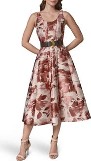Donna Karan New York Pleat Fit & Flare Midi Dress