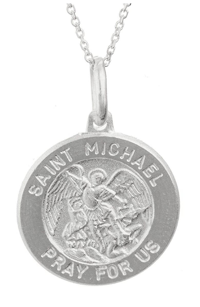 BEST SILVER Saint Michael Coin Pendant Necklace, Main, color, Silver