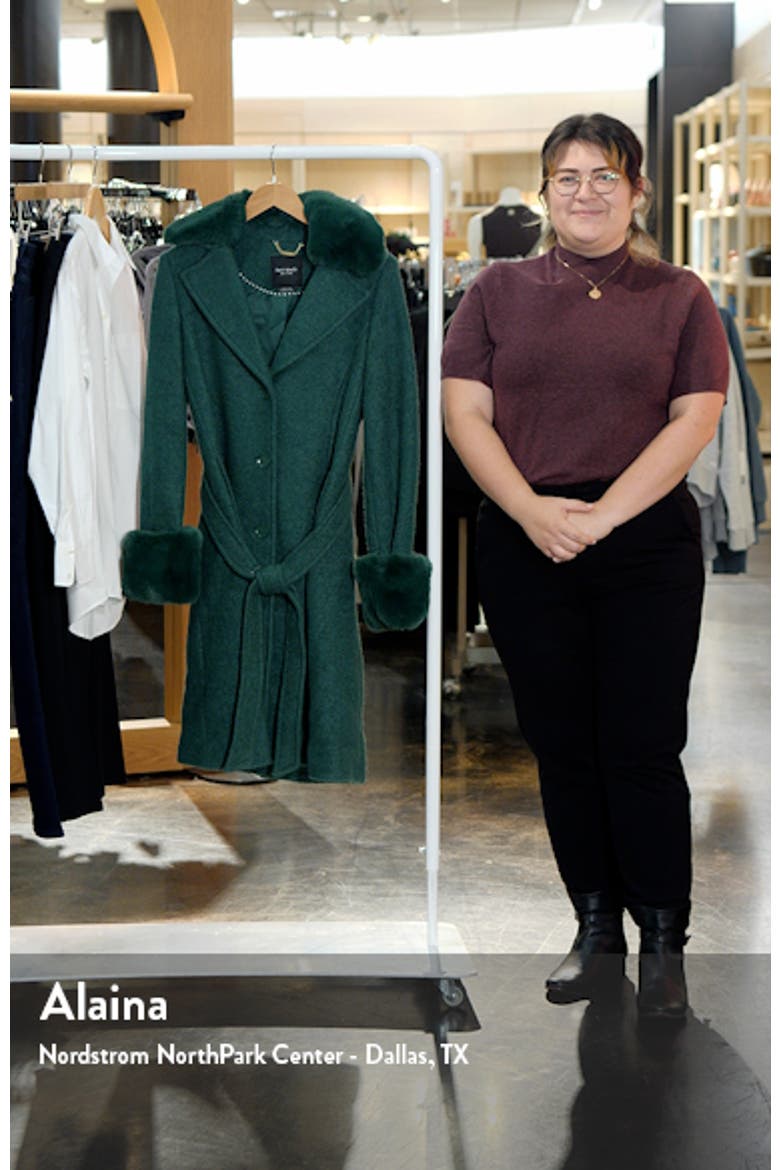 club belted wool blend coat with removable faux fur collar and cuffs video