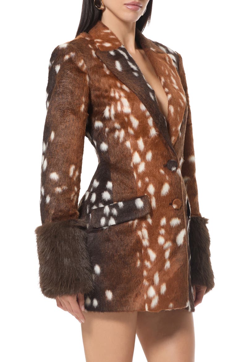 Faux Fur Cuff Pinched Waist Blazer, Main, color, BAMBI