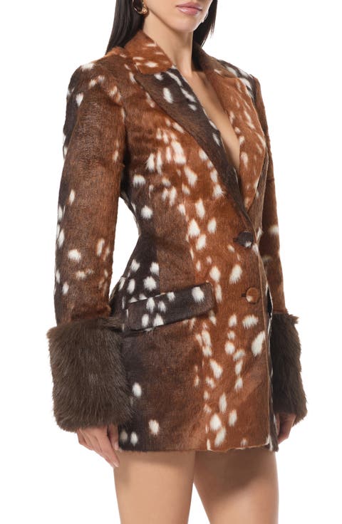 Faux Fur Cuff Pinched Waist Blazer