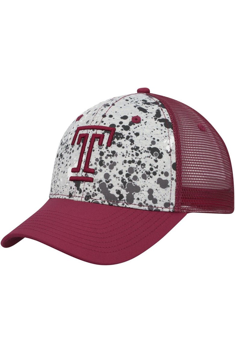 Men's Colosseum Gray/Cherry Temple Owls Love Fern Trucker Snapback Hat, Main, color, Gray