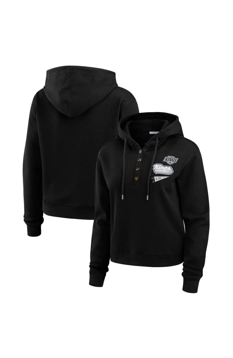 WEAR by Erin Andrews Women's WEAR by Erin Andrews  Black Los Angeles Kings Waffle-Knit Pullover Hoodie, Main, color, Black