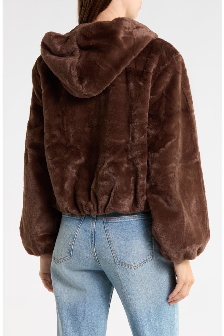 Faux Fur Hooded Bubble Jacket, Alternate, color, BROWN