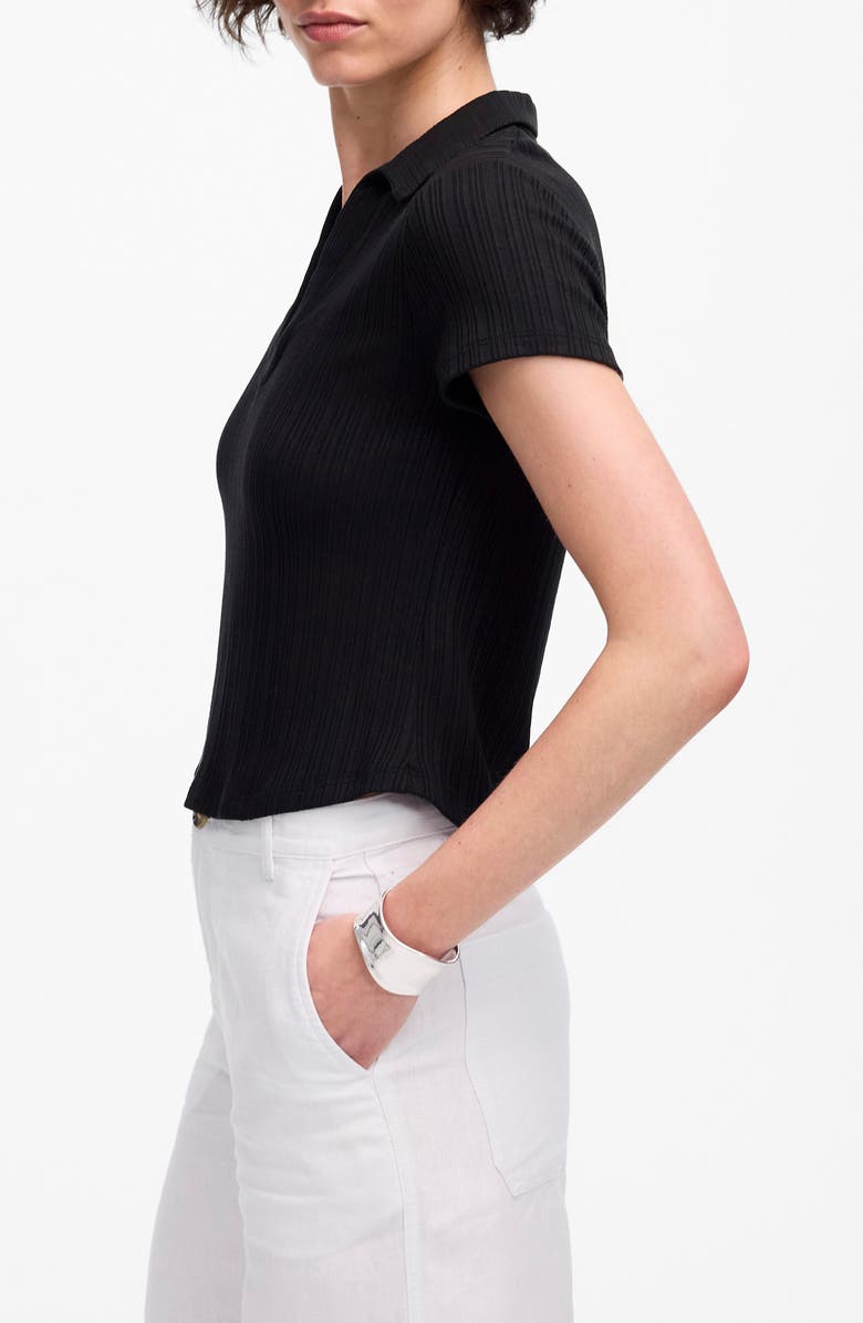 Madewell V-Neck Rib Polo Top, Alternate, color, Jet Black