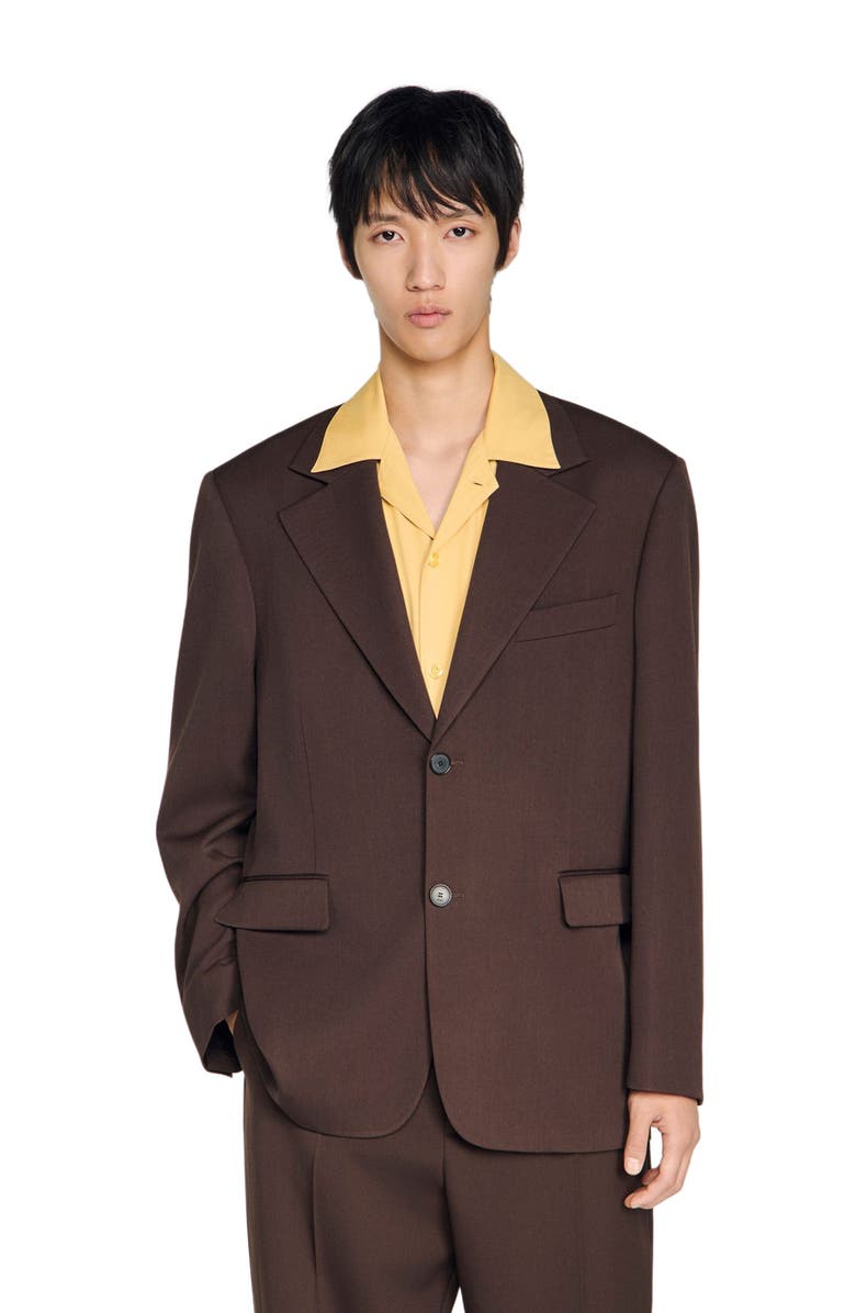 SANDRO Oversized wool jacket, Main, color, Chocolate