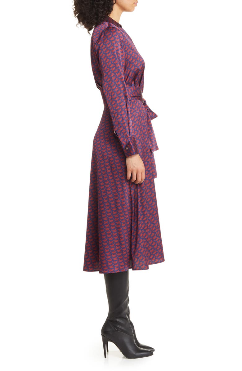 Tahari ASL Geo Print Long Sleeve Hammered Satin Midi Shirtdress, Alternate, color,