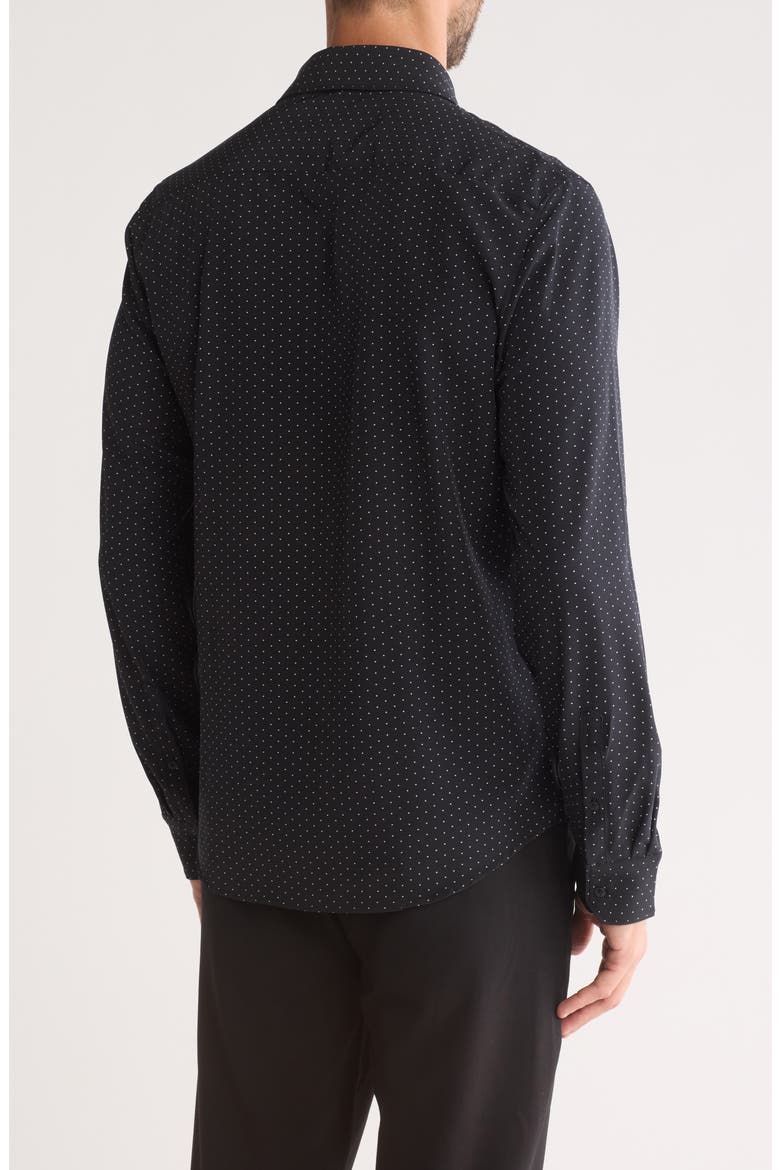 Polka Dot Print Long Sleeve Tech Button-Up Shirt, Alternate, color, BLACK