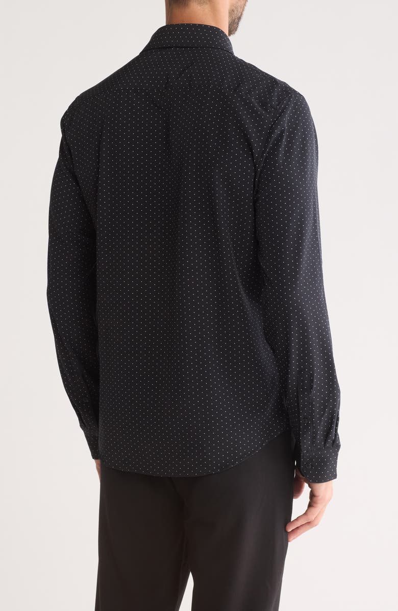 DENIM AND FLOWER Polka Dot Print Long Sleeve Tech Button-Up Shirt, Alternate, color, Black