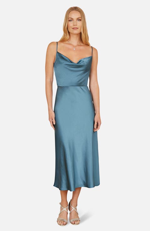 Satin Cowl Neck Midi Dress